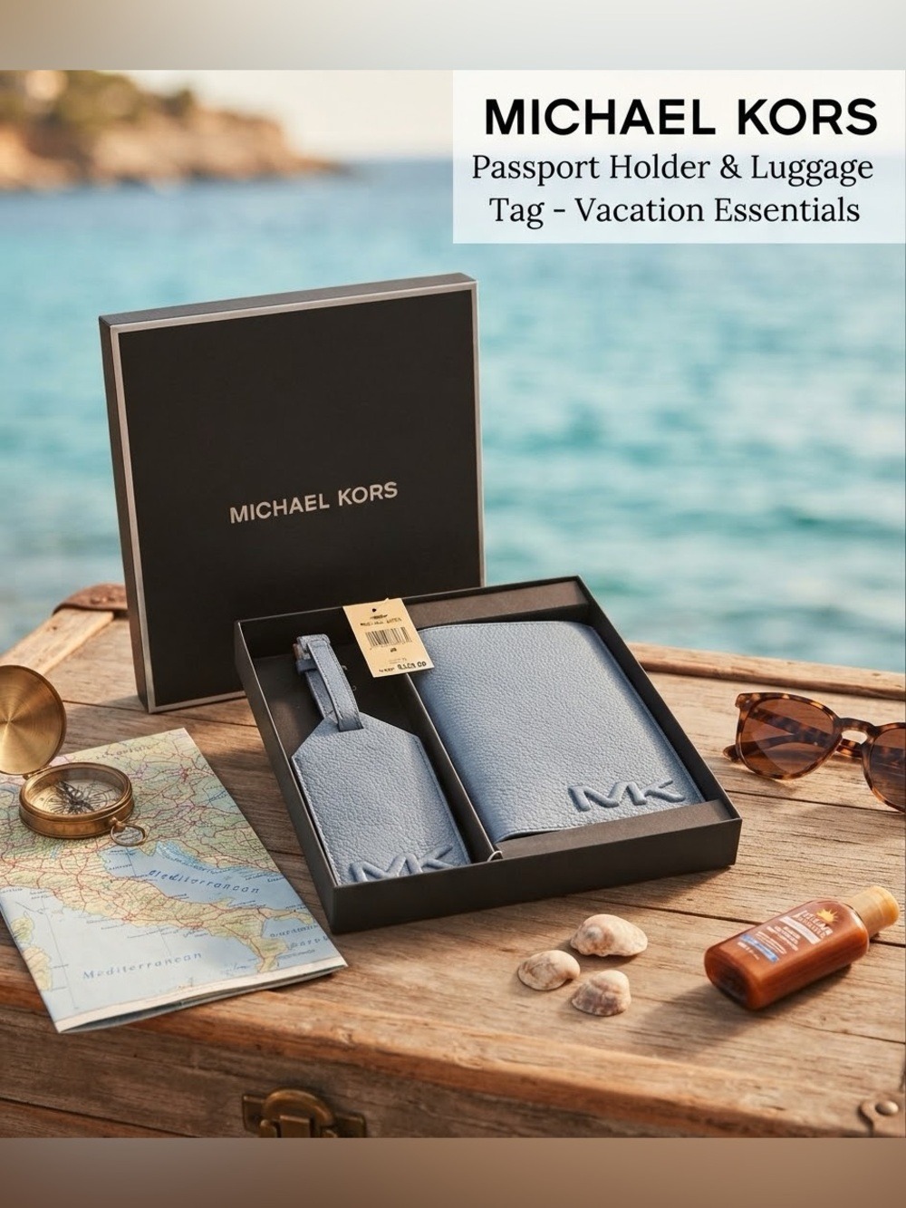 Michael Kors Cooper Denim Passport Holder & Luggage Tag Set — NWT